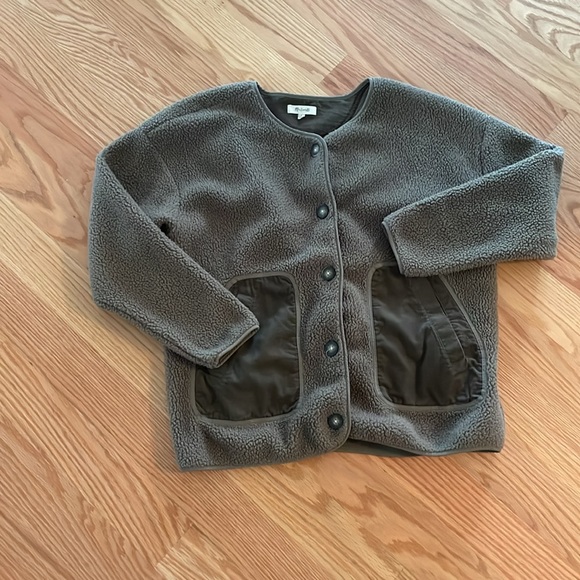 Madewell Jackets & Blazers - NWOT Madewell Resourced Fleece Cargo Jacket Olive Green Teddy Jacket